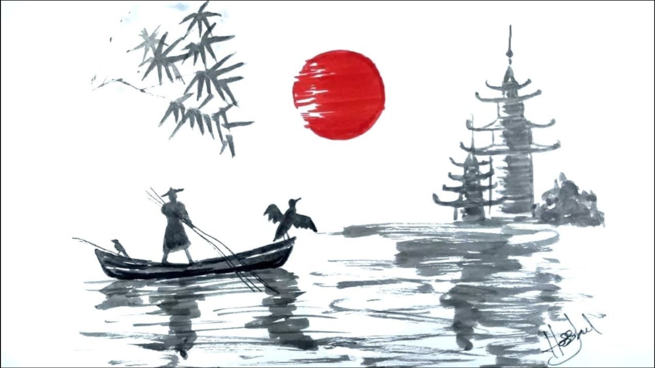 Японская лодка рисунок