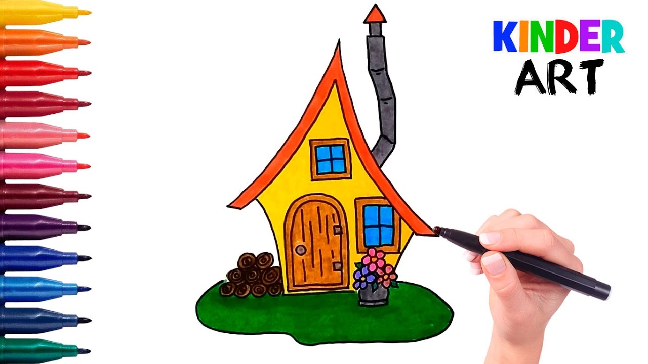 Рисуем домик с детьми 3 4