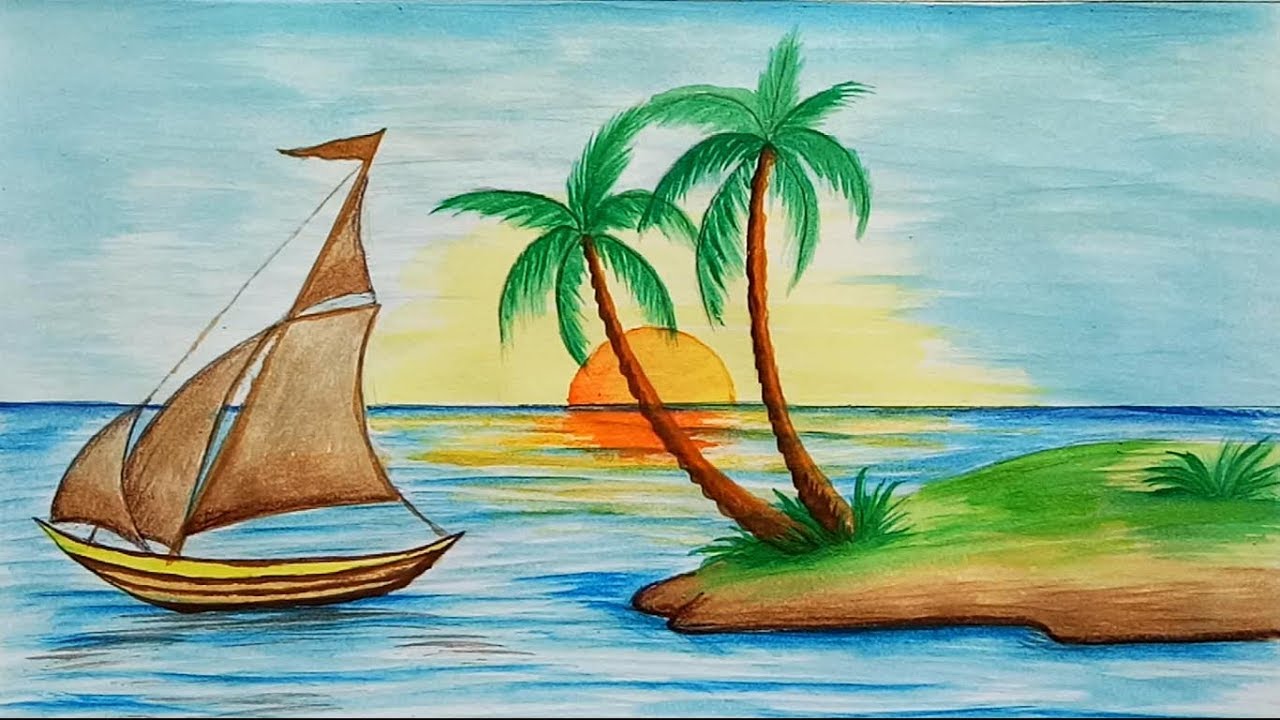 Картинки с пальмой и морем нарисованные