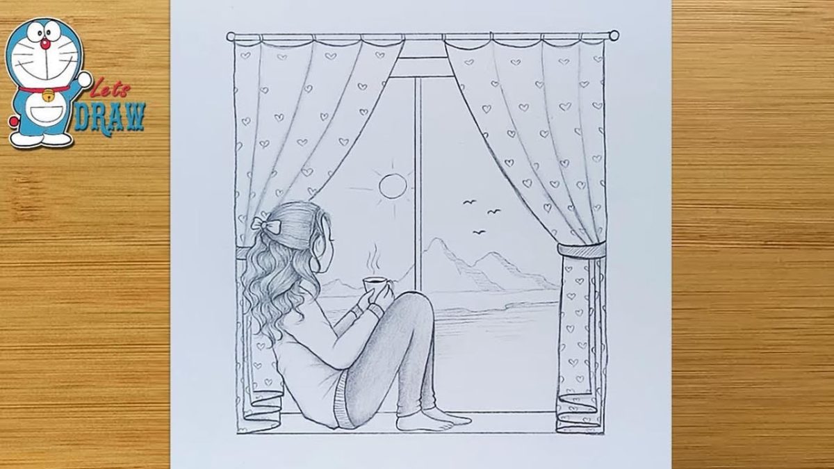 Девочка в окне рисунок карандашом