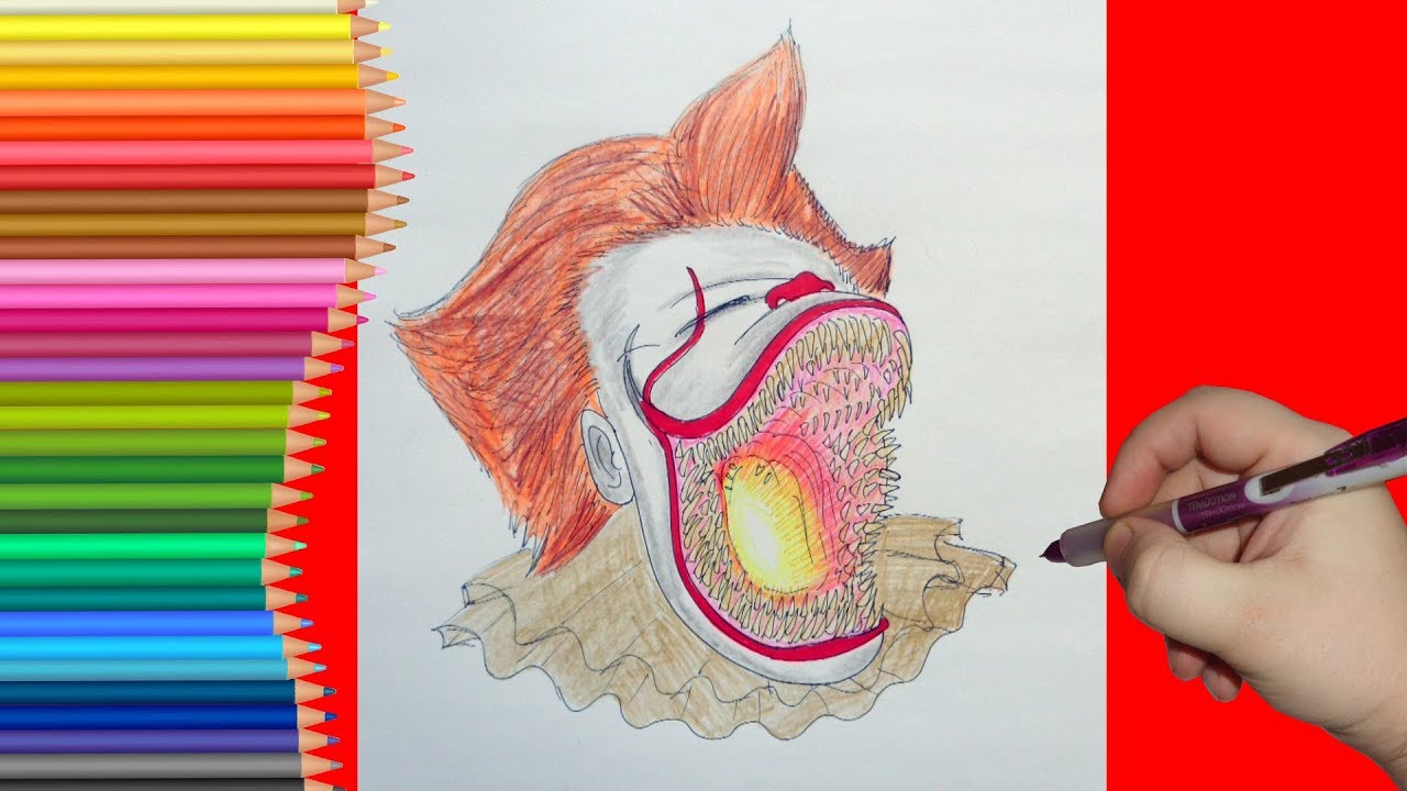 Как нарисовать раскрытую пасть Пеннивайза - страшный рисунок цветными  карандашами - Ravlyk