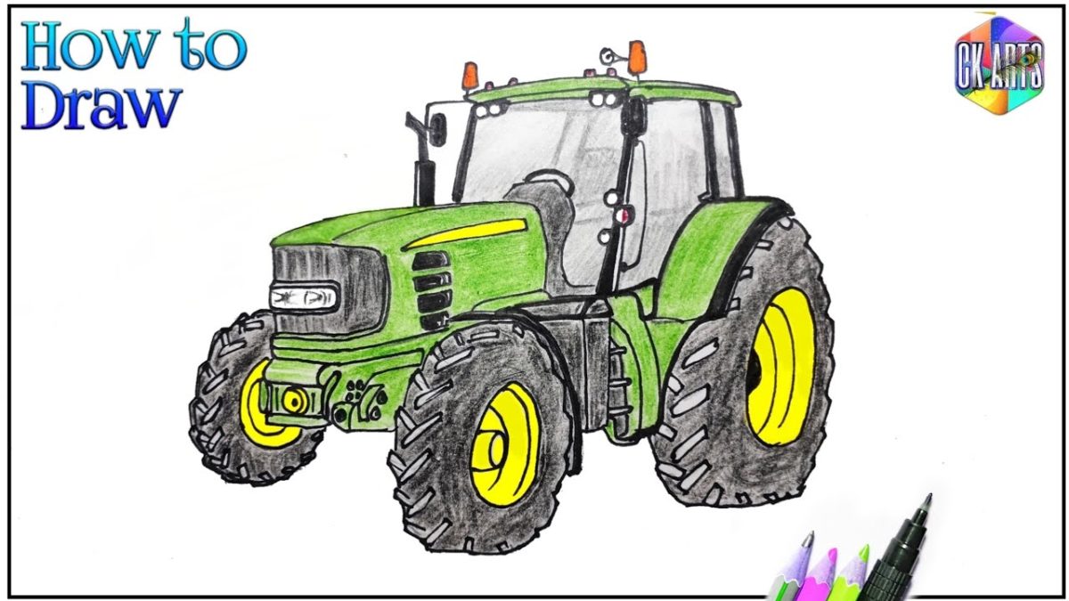 Как нарисовать СИНИЙ ТРАКТОР с прицепом. How to draw blue tractor. Рисунок трактор Гоша из мультика