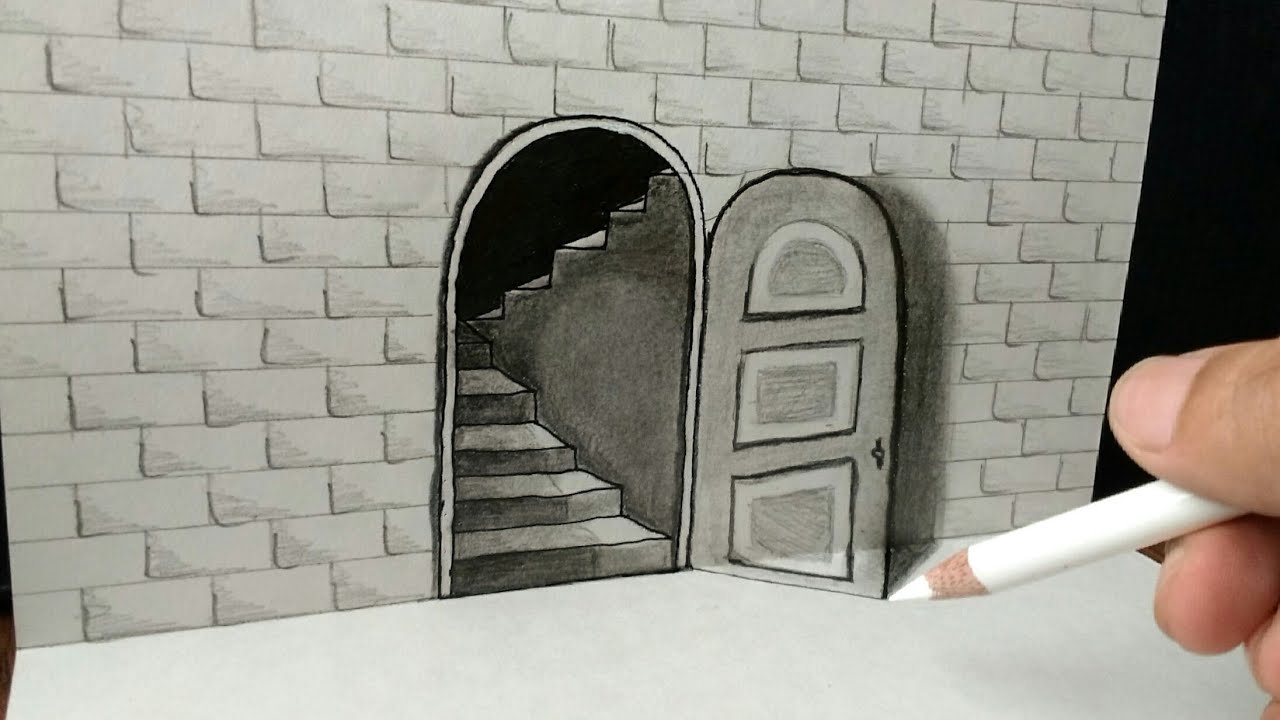 Иллюзия на стенах нарисованная дверь