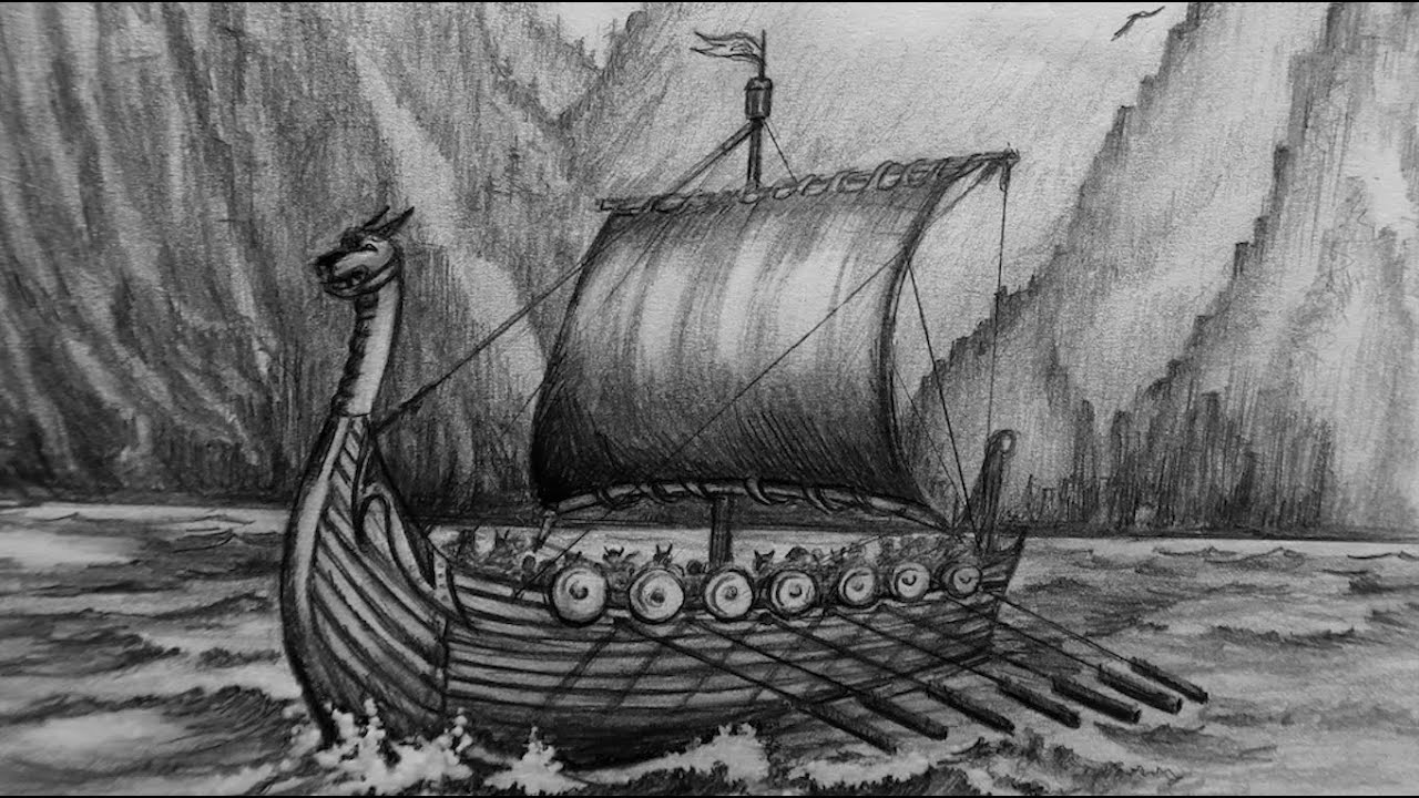 Простые рисунки парусника в море карандашом